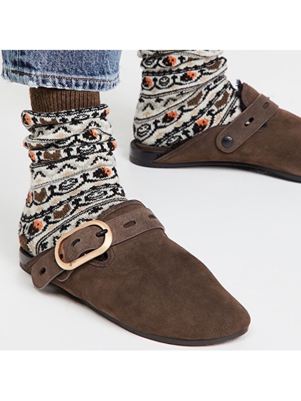 Rag & Bone Ansley Suede and Shearling Clogs/Mules Chocolate Brown